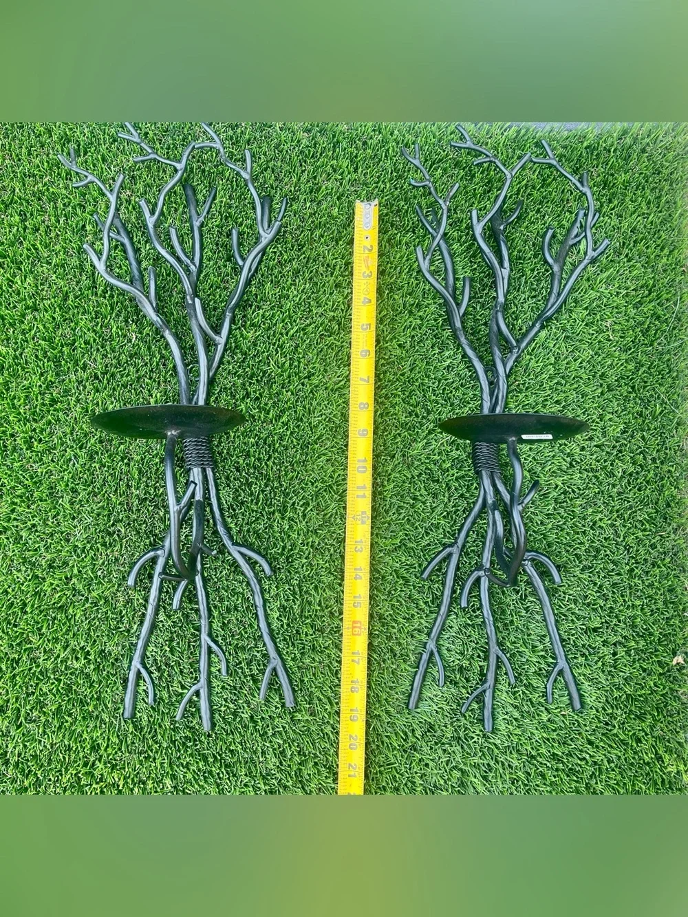Crate & Barrel Twig Tree Branch Forged Iron Wall Sconces Candle Holders-Pair